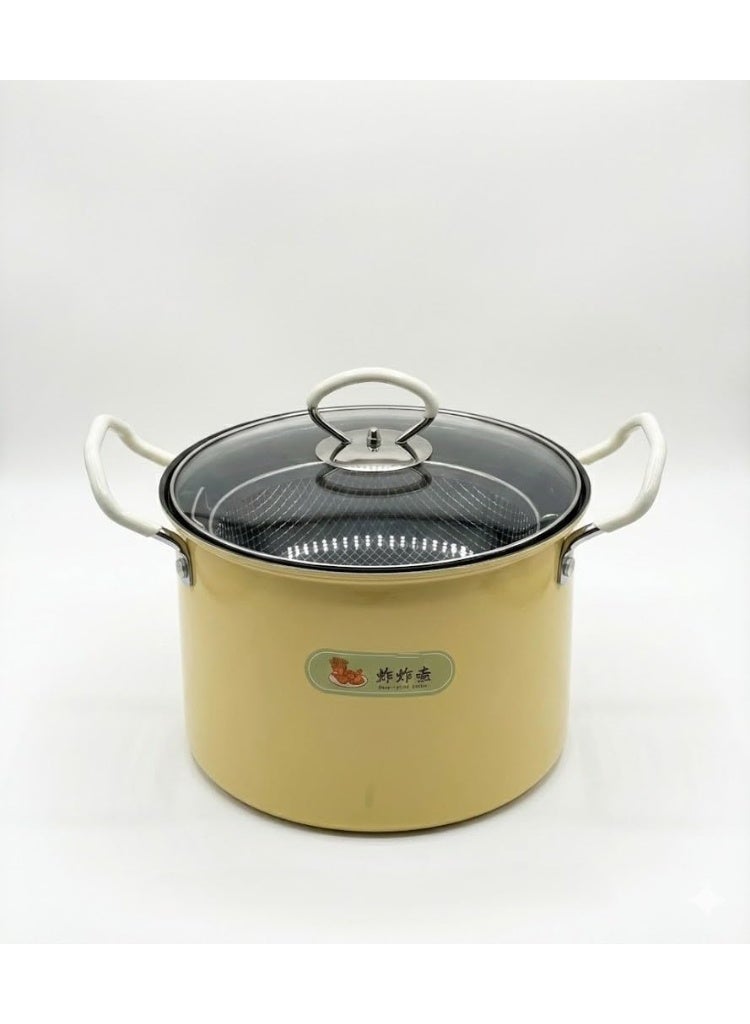 حلة تحمير عميقة بالباسكت – سعة 5 لتر – طلاء مانع للالتصاق – بغطاء زجاج حراري ومقبض استانلس – مثالية للبطاطس والفراخ والجمبري - Image 2