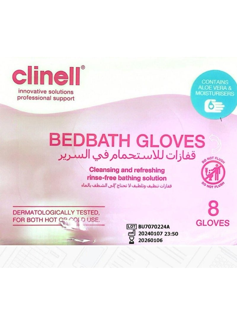 Clinell - Bed Bath Antibacterial Wipes Gloves 8 Count Unique Bed Bath Gloves to deliver a Full Body Wash in a Single Step - Image 1