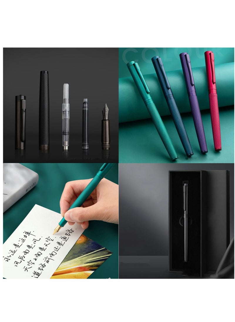 SYOSI Fountain Pen Blue Forest Metal Fountain Pen Beautiful Tree Texture Extra Fine Nib Writing Office Pen Classic Design with Converter and Pen Box Set Pen Gift for your Family or anyone else  - Image 4