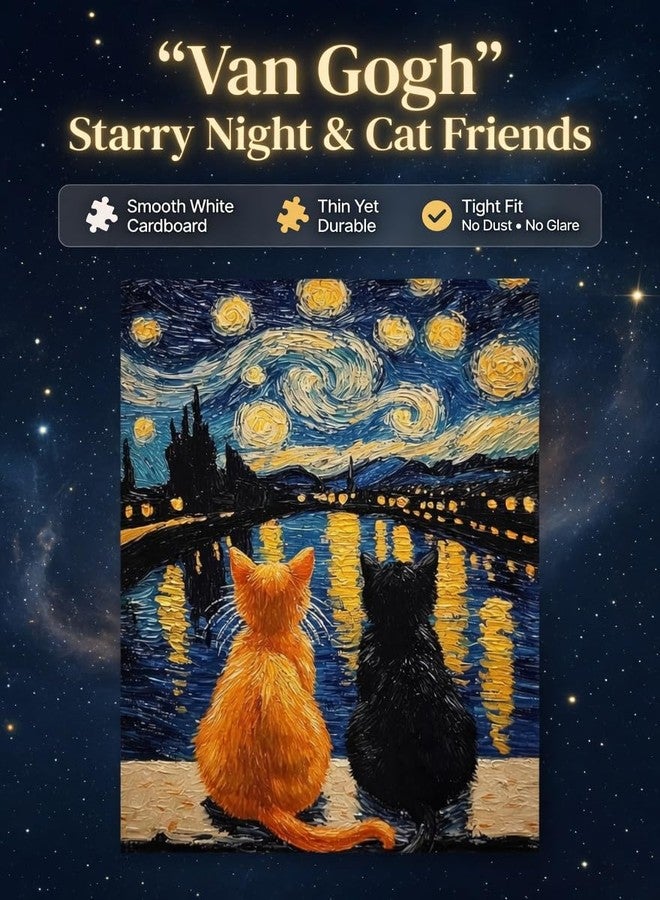 300 Piece Cat Jigsaw Puzzle for Adults, Van Gogh Starry Night Inspired Art Warm Cat Puzzle, 15 x 10 in Finished Size, Beginner-Friendly Relaxing Puzzle Gift for Animal Lovers & Home Decor - Image 5