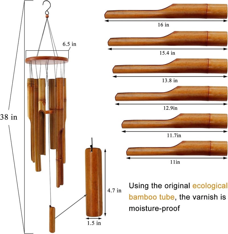 ASTARIN Bamboo Wind Chimes Outdoor,Wooden Wind Chimes for Outside with Melody Deep Tone,38" Classic Zen Garden Windchime for Relaxation, Grace.Home Décor for Patio, Garden or Indoor(FSC Certified) - Image 3