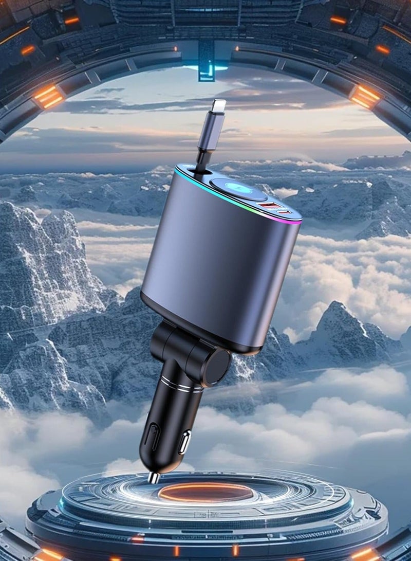 محول شحن سريع للسيارة عالي السرعة مع كابل قابل للسحب ومنفذ USB مناسب للهواتف والأجهزة المحمولة - Image 2