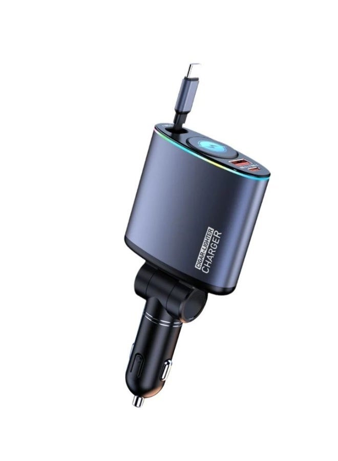 محول شحن سريع للسيارة عالي السرعة مع كابل قابل للسحب ومنفذ USB مناسب للهواتف والأجهزة المحمولة - Image 3