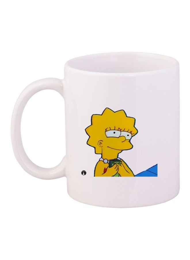 Cartoon Printed Coffee Mug White/Yellow/Blue 11ounce