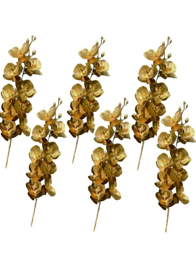 NAMA 6PCS Artificial Phalaenopsis Orchids Stems 30Inch Gold Plastic 9 Heads Orchids Flowers Branches Faux Phalaenopsis Flowers for Wedding Party Home Decorations - Image 1