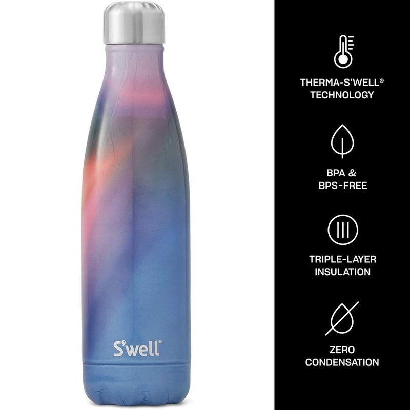S'well S'well Stainless Steel Triple-Layered Vacuum-Insulated Containers Keeps Drinks Cold for 41 Hours and Hot for 18-with No Condensation-BPA Free Water Bottle  17oz  Aurora  - Image 3