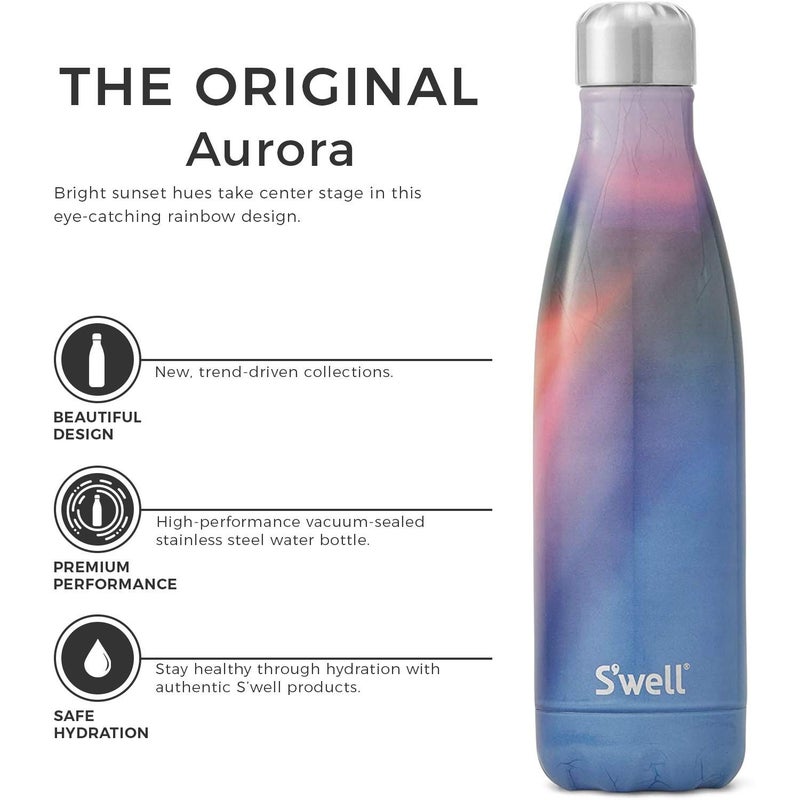 S'well S'well Stainless Steel Triple-Layered Vacuum-Insulated Containers Keeps Drinks Cold for 41 Hours and Hot for 18-with No Condensation-BPA Free Water Bottle  17oz  Aurora  - Image 2