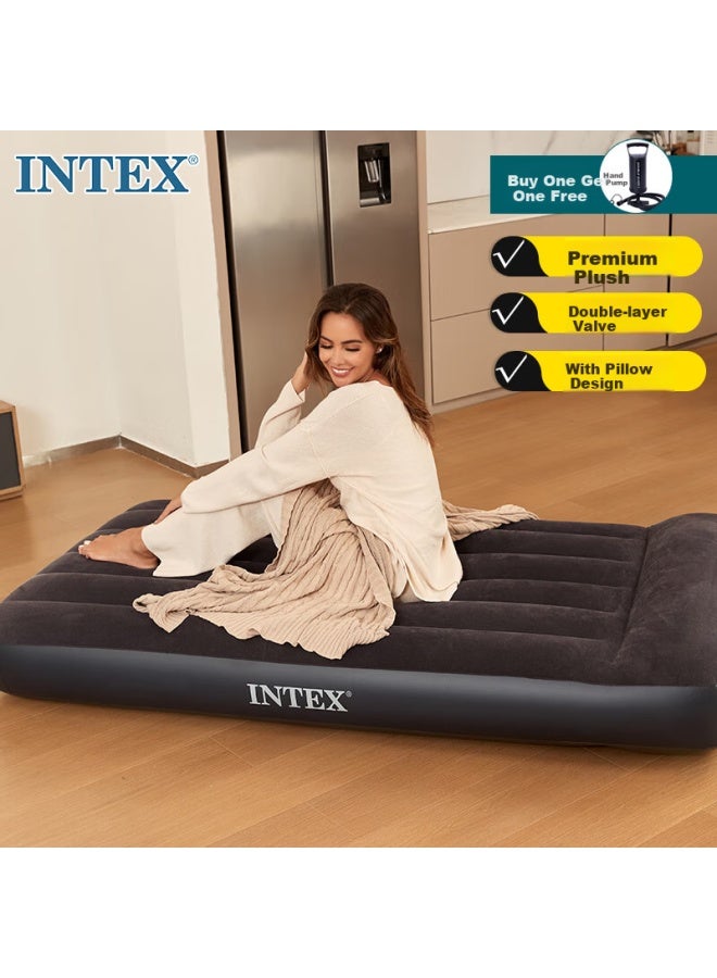 Intex 64141t Single Inflatable Mattress With Built-in Pillow, Car And Home Nap Bed, Outdoor Tent Pad, Folding Bed - Image 1