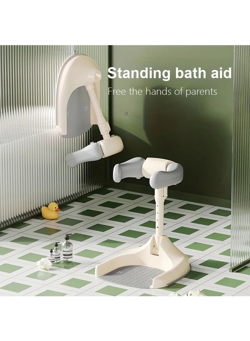 هاي هونور حوض استحمام قائم قابل للتعديل وقابل للطي للأطفال - مساعد استحمام مانع للانزلاق مع حاجز أمان، بلاستيك متين - مثالي للاستخدام المنزلي، مساعد استحمام للأطفال | تصميم حاجز أمان | ارتفاع مرن، رمادي - Image 4