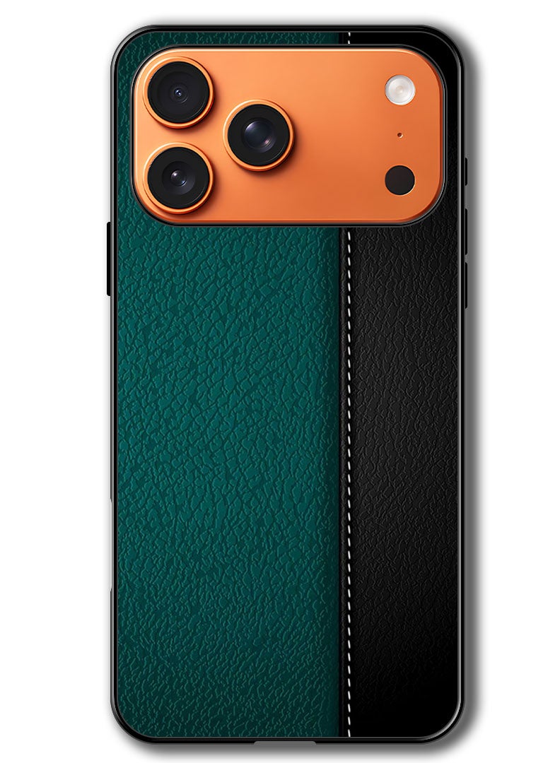 Theodor Case Compatible with Apple iPhone 17 Pro 6.3 Inch Protection Shockproof Bumper Cover Green Black Leather Pattern - Image 1