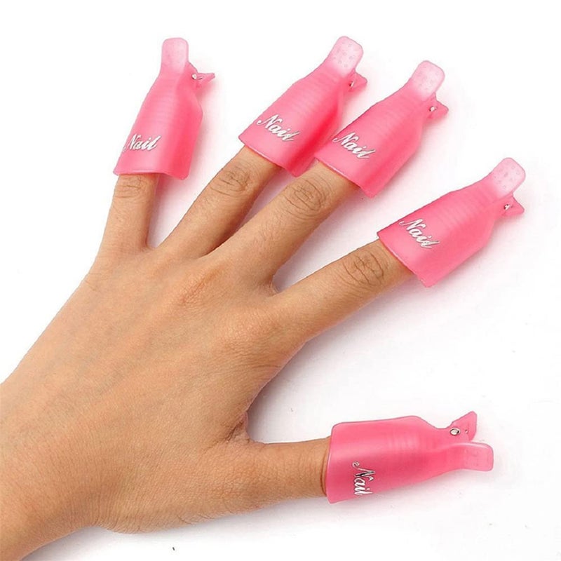 HiMo HiMo 10PC Plastic Acrylic Nail Art Soak Off Cap Clip UV Gel Polish Remover Wrap Tool (Pink)