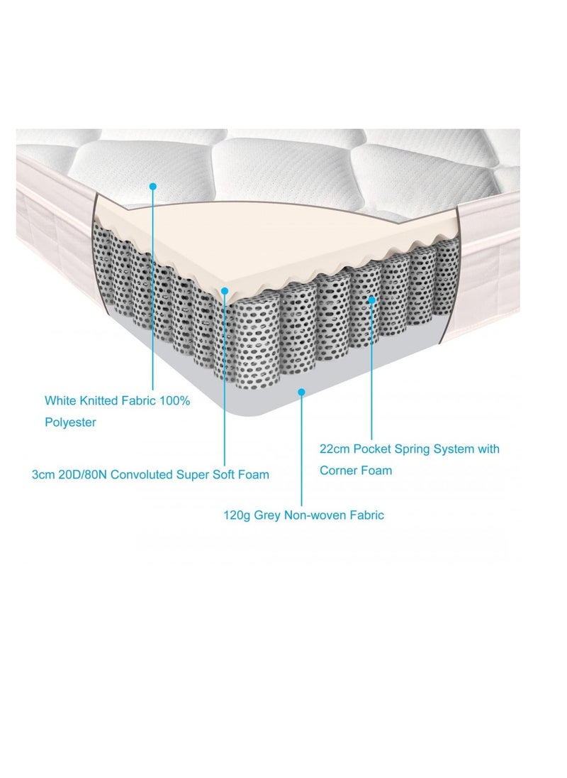 AMSA - Classic mattress available in multiple sizes with a height of 25 cm - separate pocket springs for ideal support and exceptional comfort, elegant design to ensure a peaceful and deep sleep - Image 1
