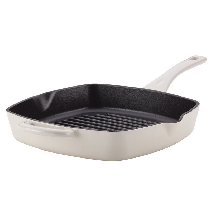 Ayesha Ayesha Curry Collection Cast Iron Square Grill Pan with Pour Spouts 10Inch French Vanilla