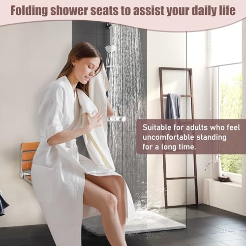 Sammery 18" Wall Mounted Shower Seat, Shower Bench Wall Mount for Inside Shower, Fold Down Shower Seat, Shower Seats for Adults - Image 2