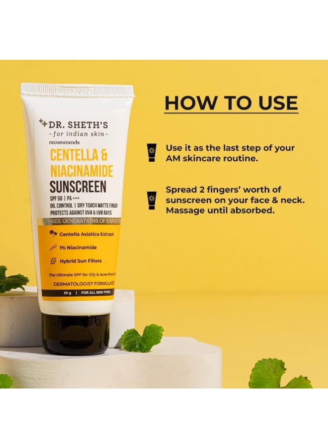Dr. Sheth's Dr Sheth's Centella & Niacinamide Sunscreen SPF 50 PA+++ | For Oily & Acne-Prone Skin | Sweat Proof Sunscreen | Water-Resistant Sunscreen | Dry Touch Matte Finish | Controls Excess Oil| - Image 4