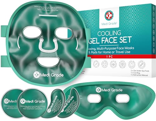 Medi Grade Cooling Ice Face Mask and Cooling Eye Mask for Puffy Eyes  Migraine Relief  Self Care Face Ice Pack with ChillGel Face Ice Mask Technology  Cooling Face Mask Eye Pads and Bag