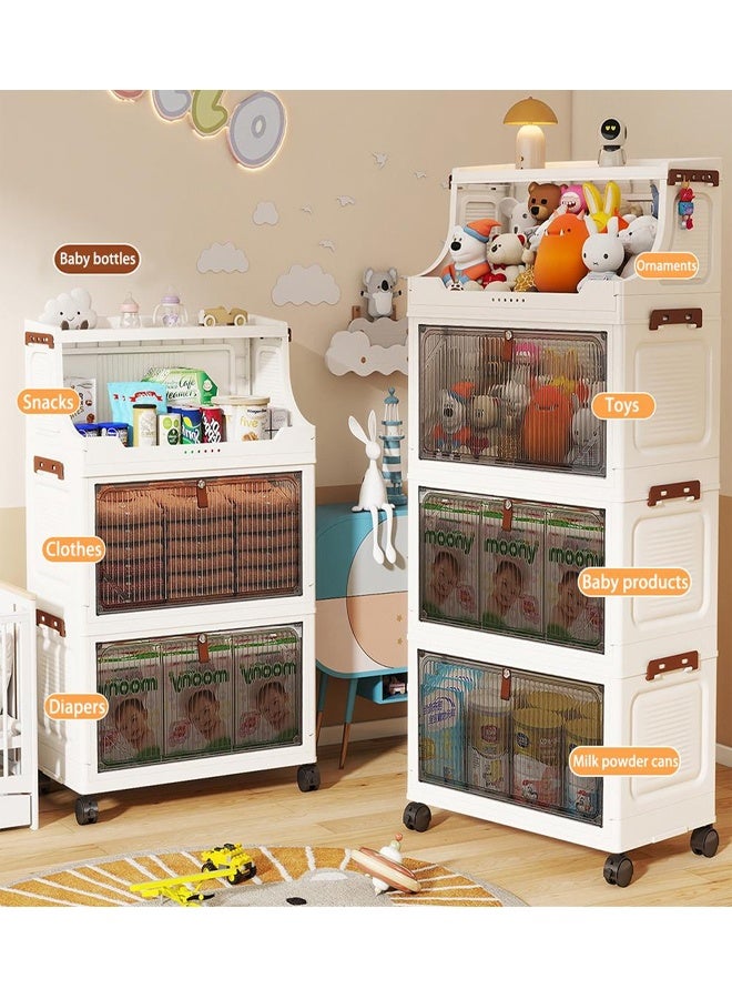 4-Tier Foldable Storage Cabinet with Wheels and Transparent Doors White 48 x 28 x 102 cm - Image 4