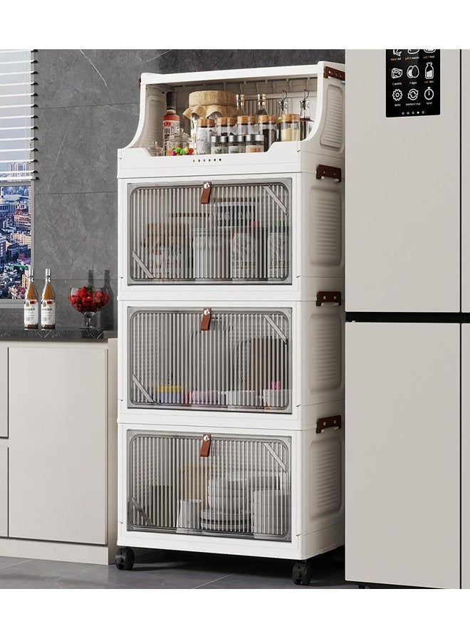 4-Tier Foldable Storage Cabinet with Wheels and Transparent Doors White 48 x 28 x 102 cm - Image 3