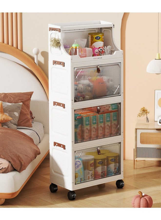 4-Tier Foldable Storage Cabinet with Wheels and Transparent Doors White 48 x 28 x 102 cm - Image 5