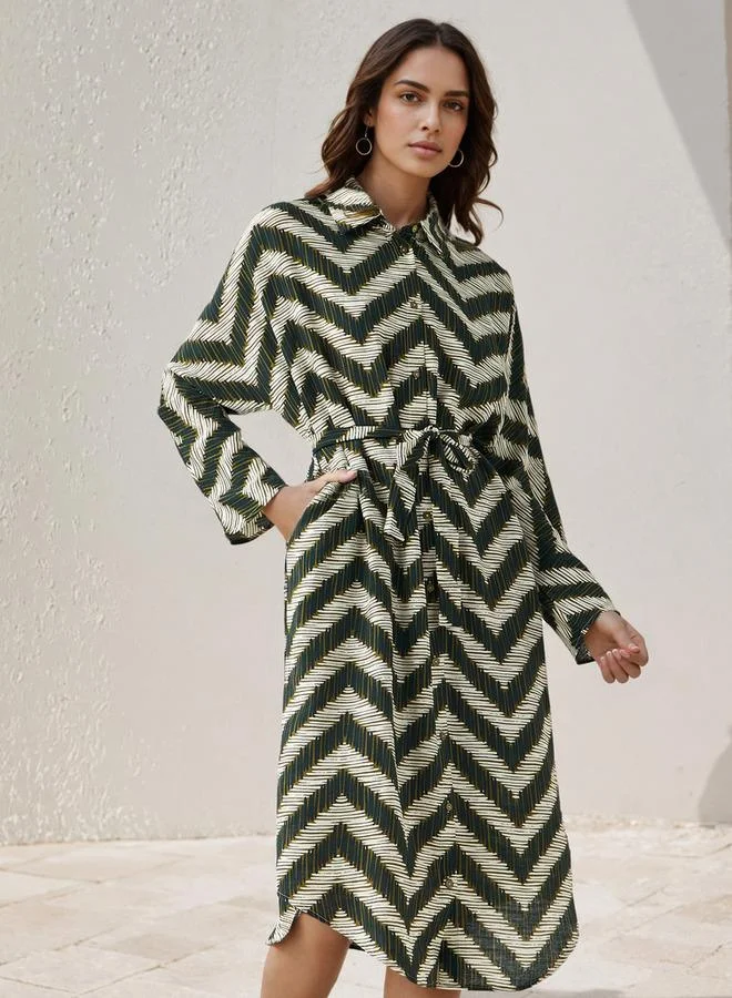 سبلاش فيڤ فستان عمل قطني مطبوع بحافة غير متساوية