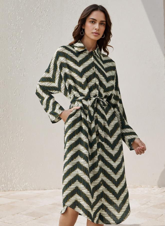 Splash FAV Printed Cotton Workwear Dress with High-Low Hemline - Image 1