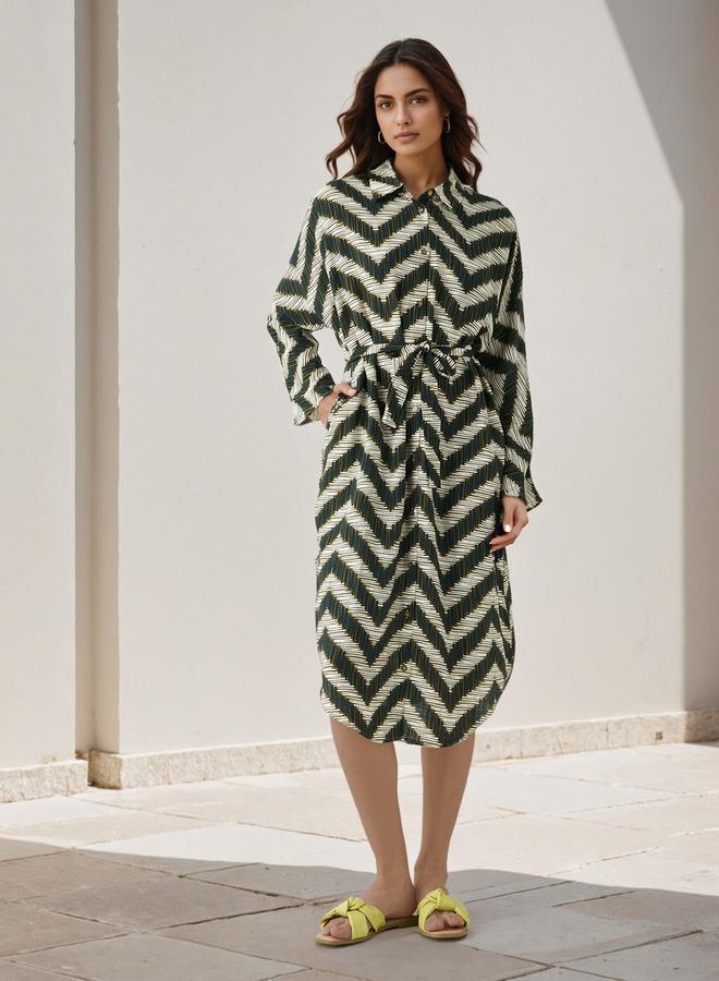 Splash FAV Printed Cotton Workwear Dress with High-Low Hemline - Image 2