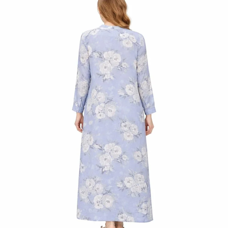 Artemea  Women’s Floral Print Jalabiya | Premium Rayon | Button-Front Design | Full-Length Modest Wear for Women | Best Price UAE