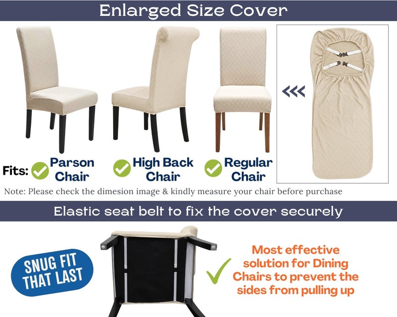 SPRINGRICO 6 Pack Dining Room Chair Covers with seat Belt, Stretch Parsons Chair Slipcover Washable Kitchen Dining Chair Cover Removable Seat Protector Set of 6, S2- Beige - Image 2