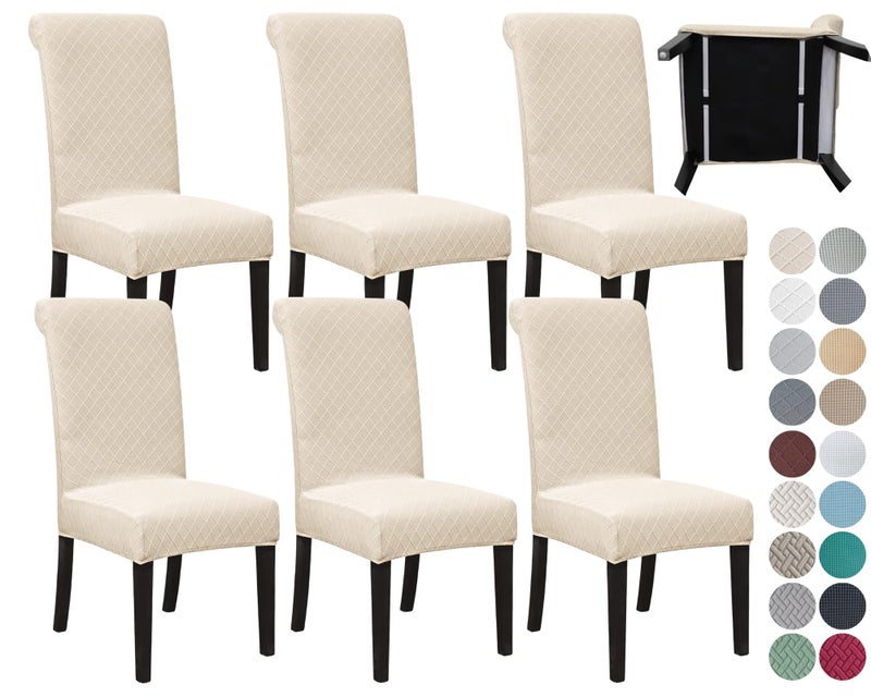 SPRINGRICO 6 Pack Dining Room Chair Covers with seat Belt, Stretch Parsons Chair Slipcover Washable Kitchen Dining Chair Cover Removable Seat Protector Set of 6, S2- Beige - Image 1