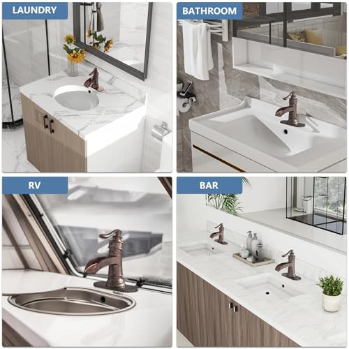 Homevacious Bathroom Faucet Copper Waterfall Bathroom Sink Faucets with Single Handle Rustic Vanity Farmhouse RV Faucet Suitable for 1 or 3 Holes with Pop-up Drain Deck Plate Hose - Image 3
