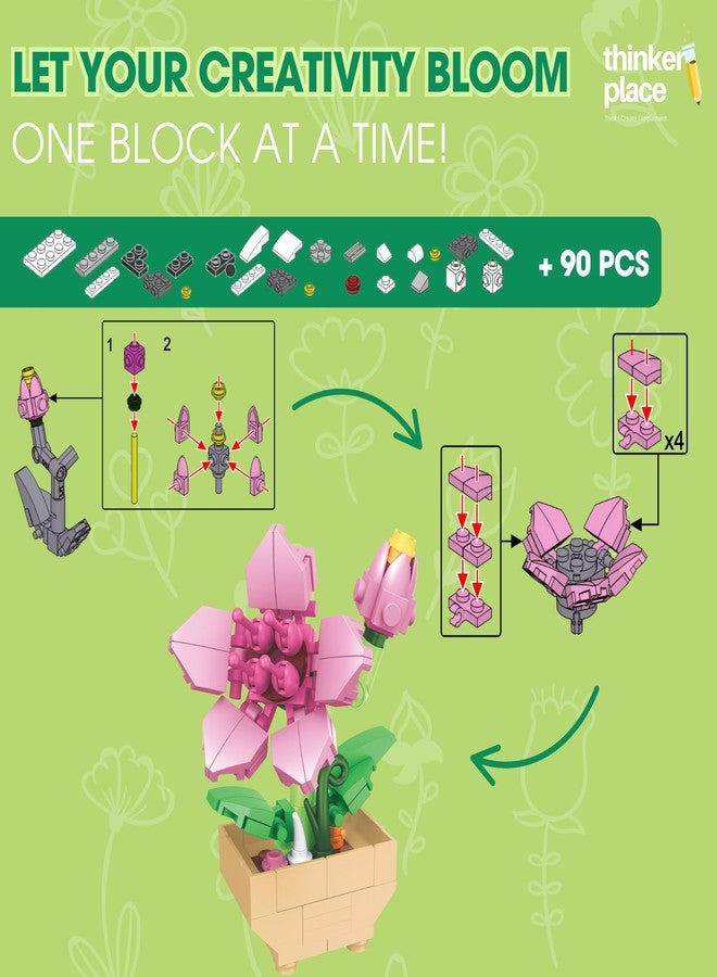 ThinkerPlace 8-in-1 Flowers Peach Blossom (90 Pieces) | Learn About Plant Kingdom | Building Block Set for Kids Age 6+ | STEM Educational Toy | Build, Collect & Create Flower Pen Stand - Image 2
