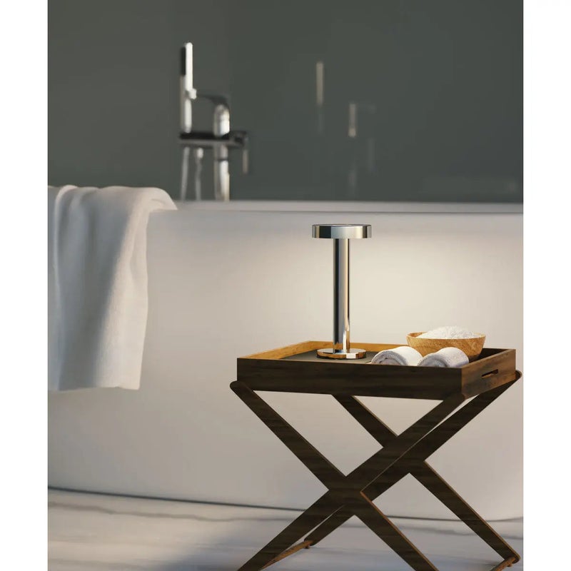 Sompex Boro Rechargeable Table Lamp Glossy Finish | 2 warm white light colours | Stepless touch dimmer | IP65 (water-resistant) | indoors and outdoors Uses | Aluminium Matrial | H 20 cm - Chrome - Image 2