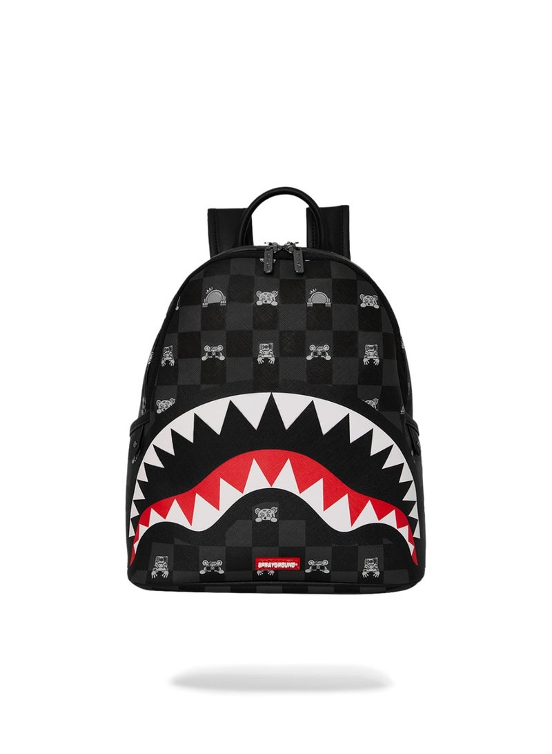 SPRAYGROUND GRAY PEEKING CHARACTER CHECK SAVAGE BACKPACK - Image 1