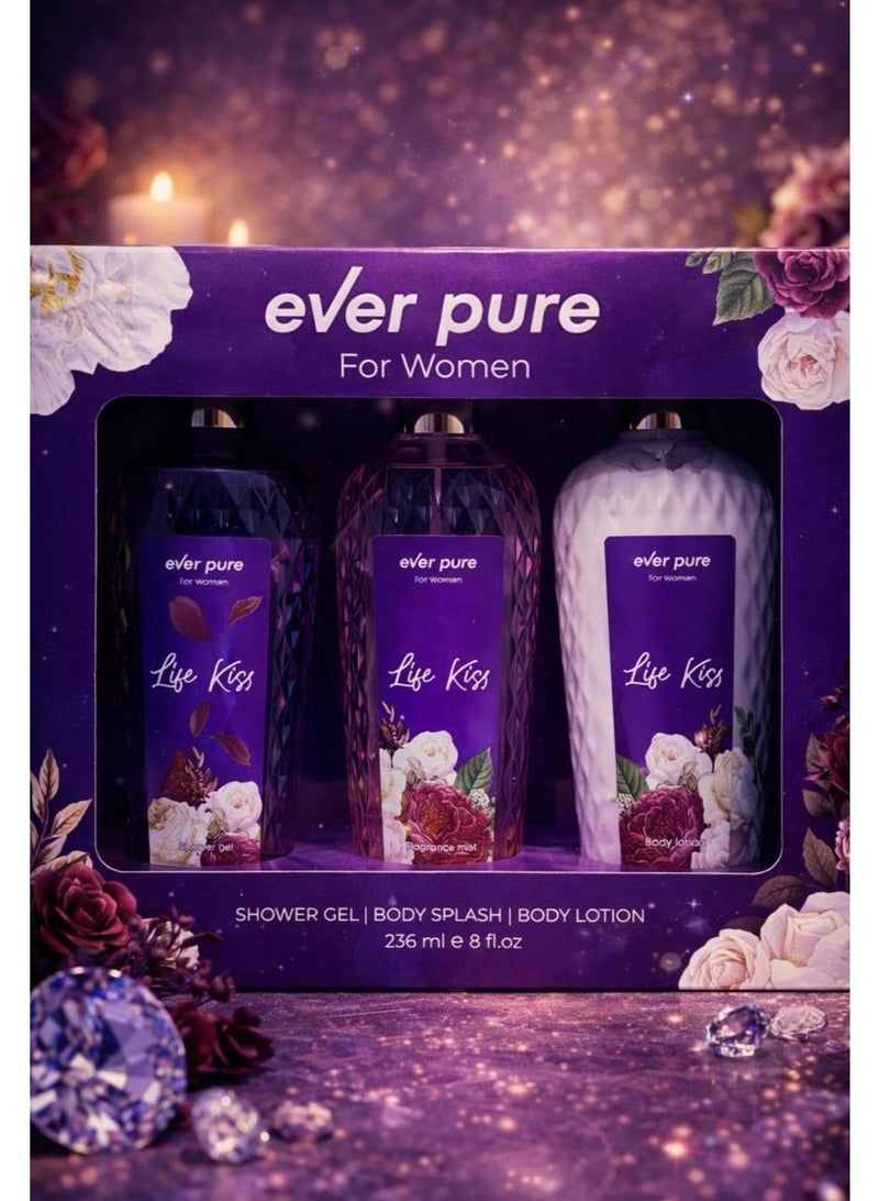 Life Kiss Shower Gel + Fragrance Mist + Body Lotion 236ML