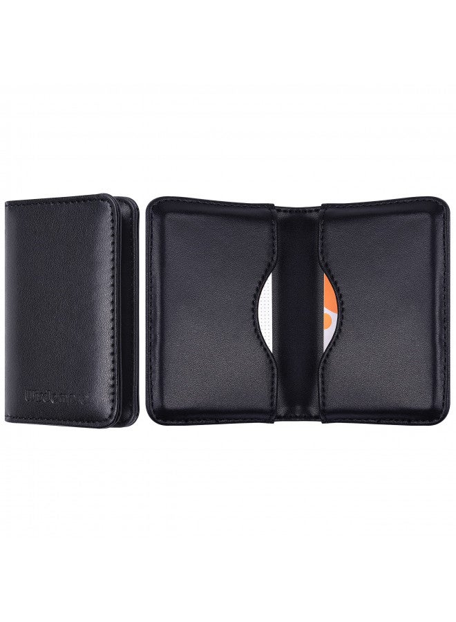 Wisdompro Business Card Holder, 2-Sided Genuine Leather Professional Slim Bifold Pocket Credit Name Card Wallet Case with Magnetic Shut for Men and Women - Cowhide Black - Image 1
