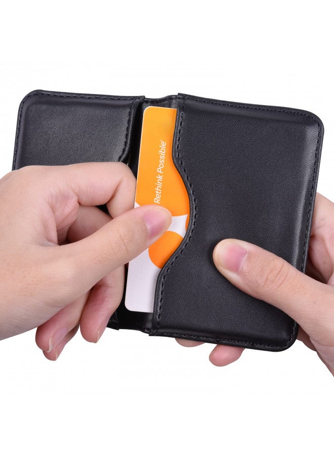Wisdompro Business Card Holder, 2-Sided Genuine Leather Professional Slim Bifold Pocket Credit Name Card Wallet Case with Magnetic Shut for Men and Women - Cowhide Black - Image 3
