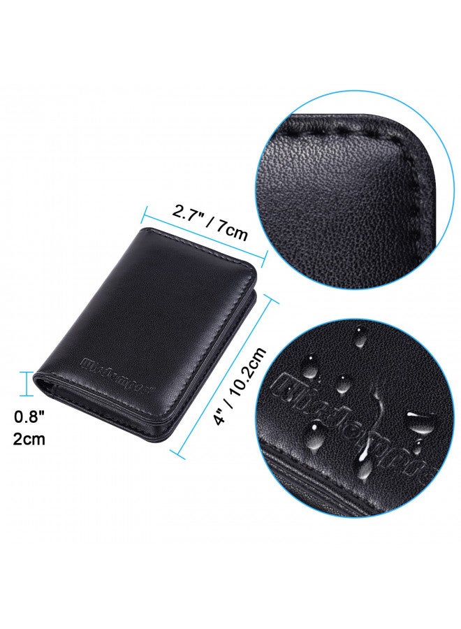 Wisdompro Business Card Holder, 2-Sided Genuine Leather Professional Slim Bifold Pocket Credit Name Card Wallet Case with Magnetic Shut for Men and Women - Cowhide Black - Image 4