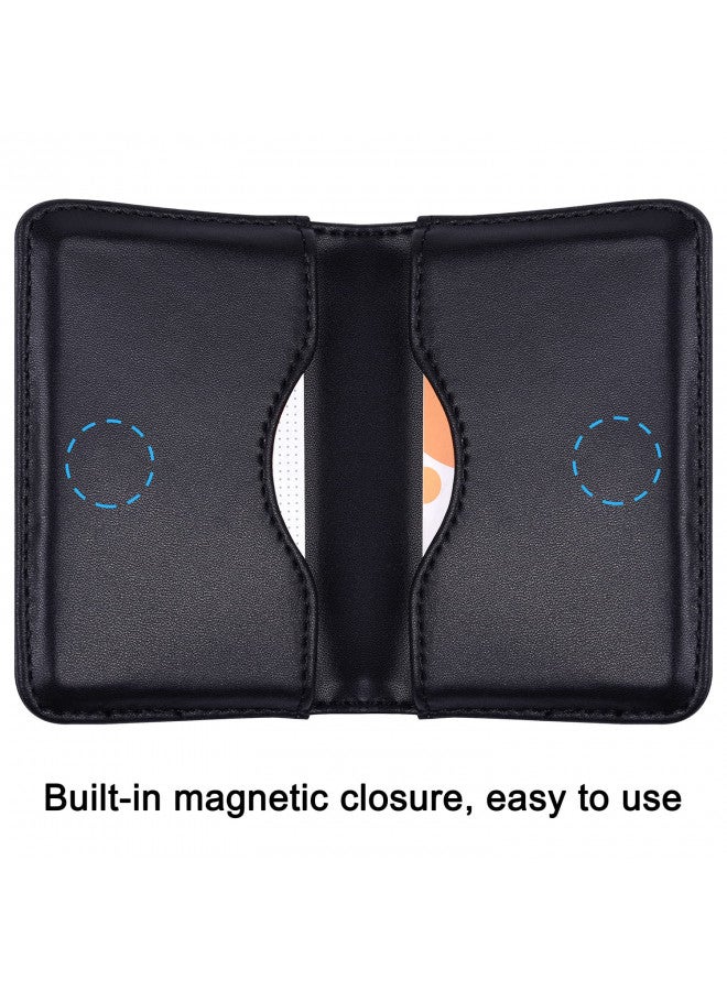 Wisdompro Business Card Holder, 2-Sided Genuine Leather Professional Slim Bifold Pocket Credit Name Card Wallet Case with Magnetic Shut for Men and Women - Cowhide Black - Image 2