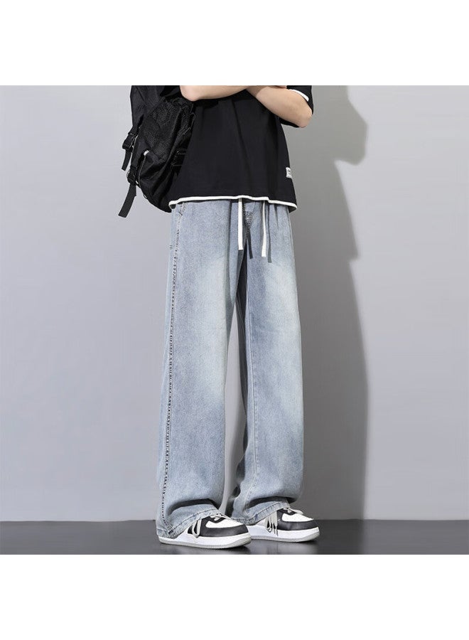 Homlean Korean-style High Street Jeans, Spring And Summer Washed Lyocell Vibe Casual Loose Trousers, Bs882 Light Blue 3XL - Image 5