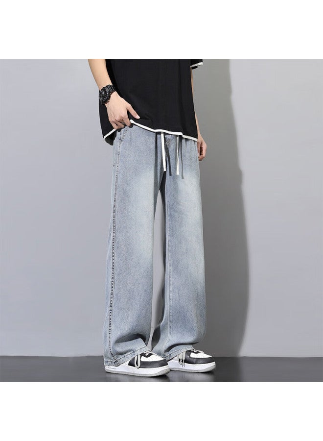 Homlean Korean-style High Street Jeans, Spring And Summer Washed Lyocell Vibe Casual Loose Trousers, Bs882 Light Blue 3XL - Image 2