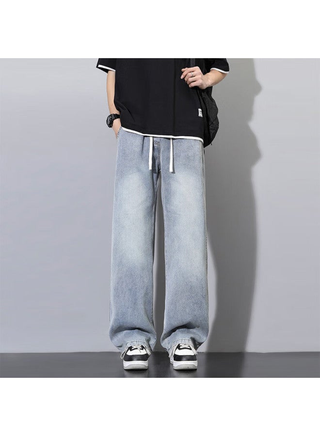 Homlean Korean-style High Street Jeans, Spring And Summer Washed Lyocell Vibe Casual Loose Trousers, Bs882 Light Blue 3XL - Image 4