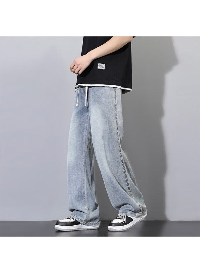 Homlean Korean-style High Street Jeans, Spring And Summer Washed Lyocell Vibe Casual Loose Trousers, Bs882 Light Blue 3XL - Image 3