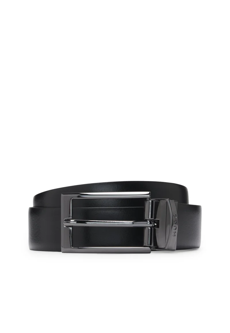هوجو حزام جلدي قابل للعكس مع مشبك بشعار الماركة