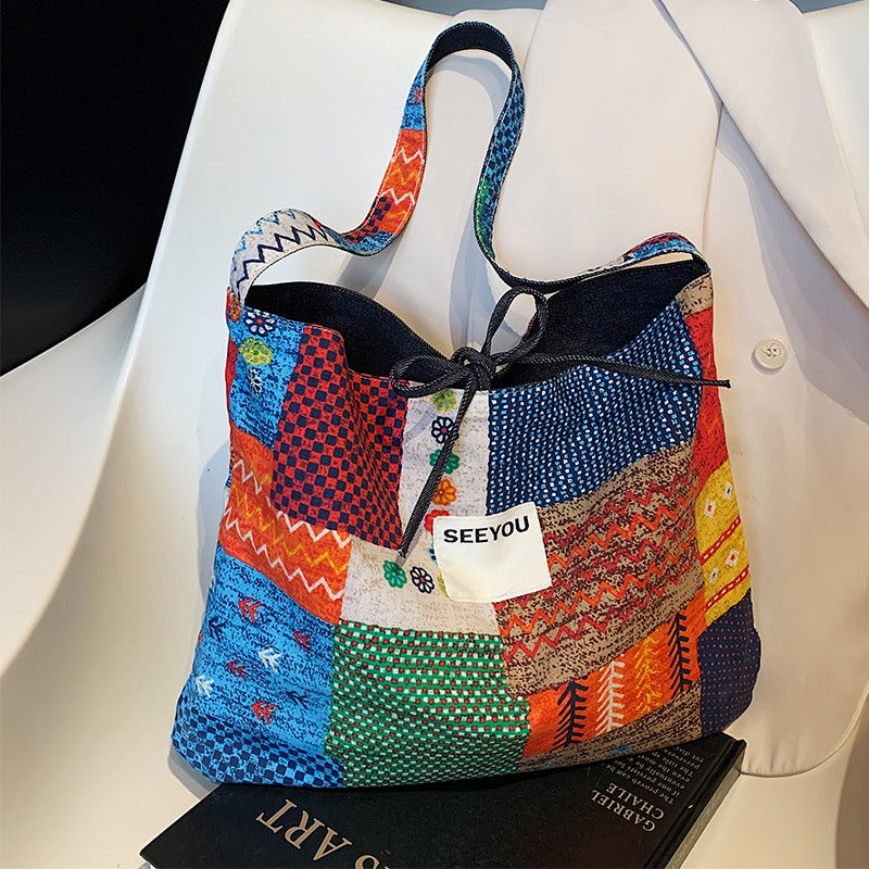 Spring And Ethnic Style Patchwork Bag Bohemian Style Shoulder Bag Large Capacity Crossbody Bag Little Red Riding Book Explosions - Image 3