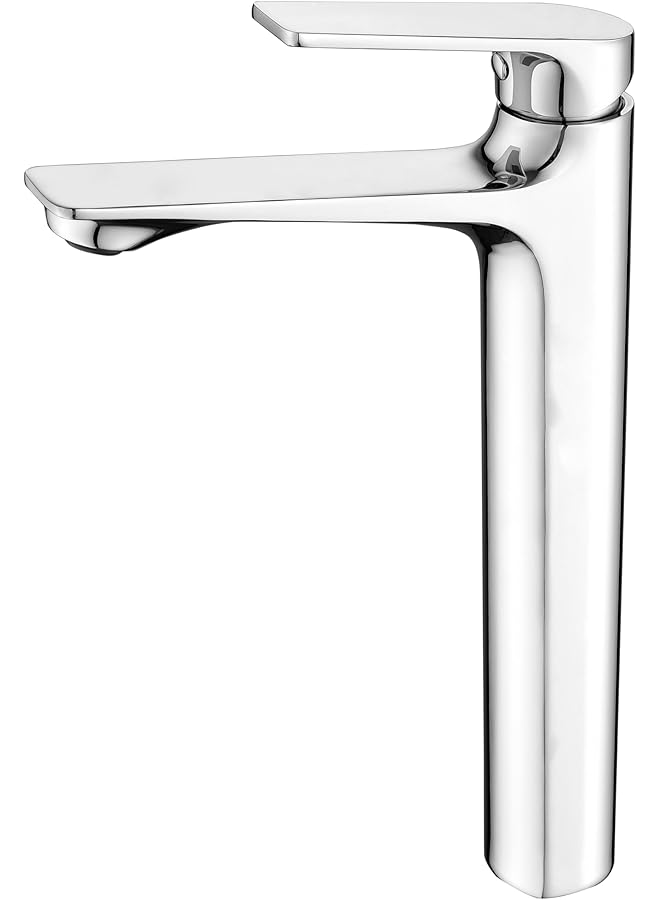 The Bros خلاط حوض بمقبض واحد صنبور حوض غسيل ثقيل الوزن صنبور حمام مياه باردة وساخنة صنبور زينة ارتفاع مربع (كروم) - Image 1