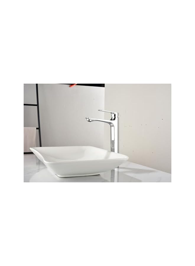 The Bros خلاط حوض بمقبض واحد صنبور حوض غسيل ثقيل الوزن صنبور حمام مياه باردة وساخنة صنبور زينة ارتفاع مربع (كروم) - Image 2