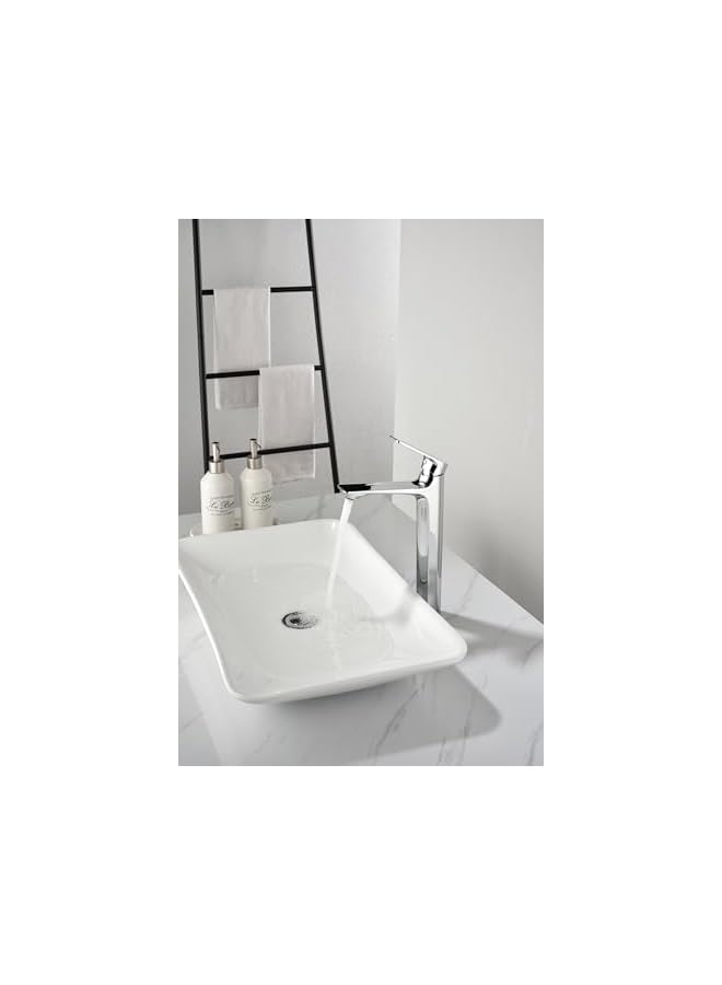 The Bros خلاط حوض بمقبض واحد صنبور حوض غسيل ثقيل الوزن صنبور حمام مياه باردة وساخنة صنبور زينة ارتفاع مربع (كروم) - Image 5