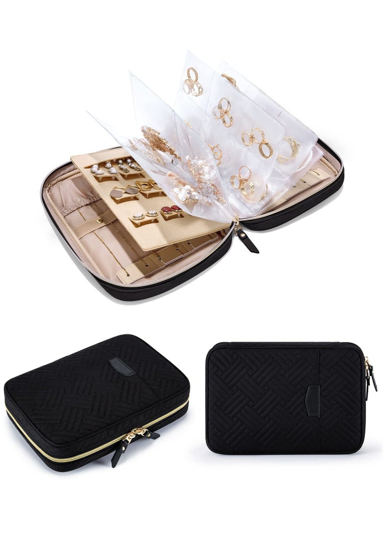 Excefore Jewelry Travel Organizer Case, Transparent Jewelry Storage Book Ring Binder Jewelry Bags Clear Booklet Zipper Pouch Bag for Necklaces, Earrings, Rings, Bracelets - Image 1