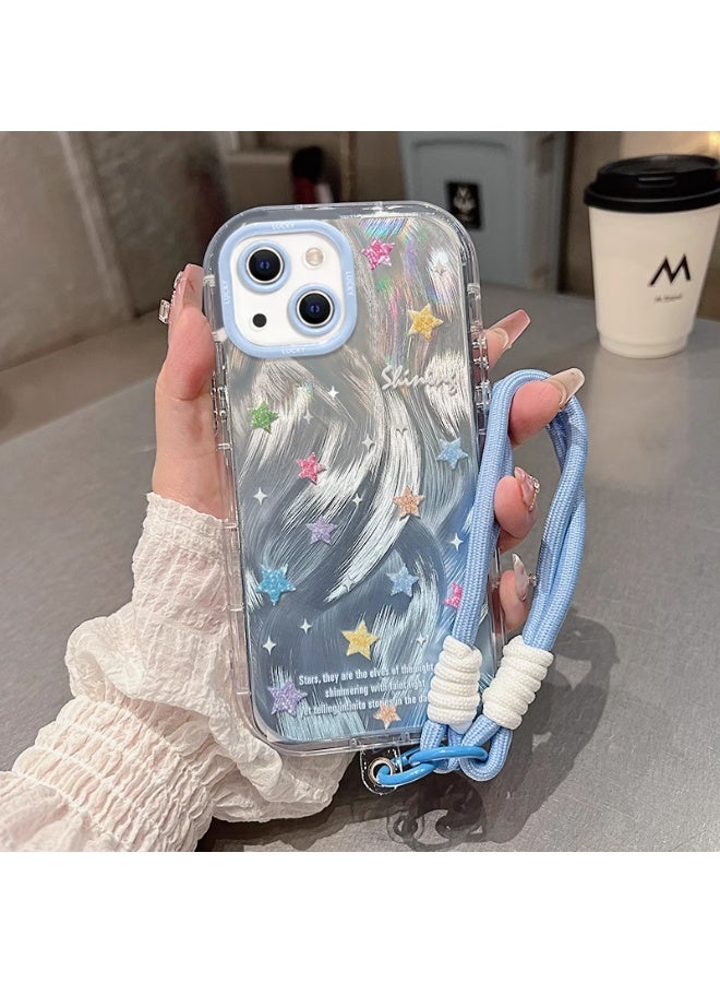 NIBEMINENT Protective TPU Case Cover For iPhone 15 Plus, Colorful Stars With Lanyard