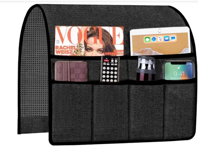Iwtmm Armrest Caddy Organizer Storage Holder for Couch Sofa Armchair Fit Magazine Reading Glasses Books TV Remote Control Cell Phone iPad 19x35 Inches Black 